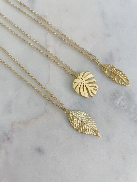 Gold Leaf Necklace, Gold Leaf Jewelry, Monstera Leaf, Banana Leaf, Gold Layering Necklace, Layering Jewelry, Leaf Pendant, Statement Jewelry