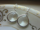 Crystal Clear Earrings Silver Large Pendant - Sterling Silver Earwires - Wedding Earrings - Bridal Earrings - Bridesmaid Earrings