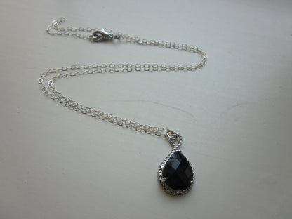 Black Onyx Necklace Silver Teardrop - Sterling Silver Chain - Bridesmaid Necklace - Bridesmaid Jewelry - Bridal Wedding