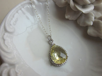Citrine Necklace Yellow Teardrop Sterling Silver Chain - Bridesmaid Necklace - Bridesmaid Jewelry - Bridal Wedding