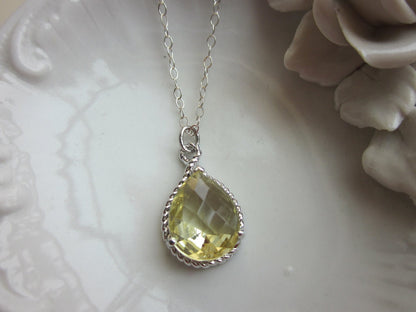 Citrine Necklace Yellow Teardrop Sterling Silver Chain - Bridesmaid Necklace - Bridesmaid Jewelry - Bridal Wedding