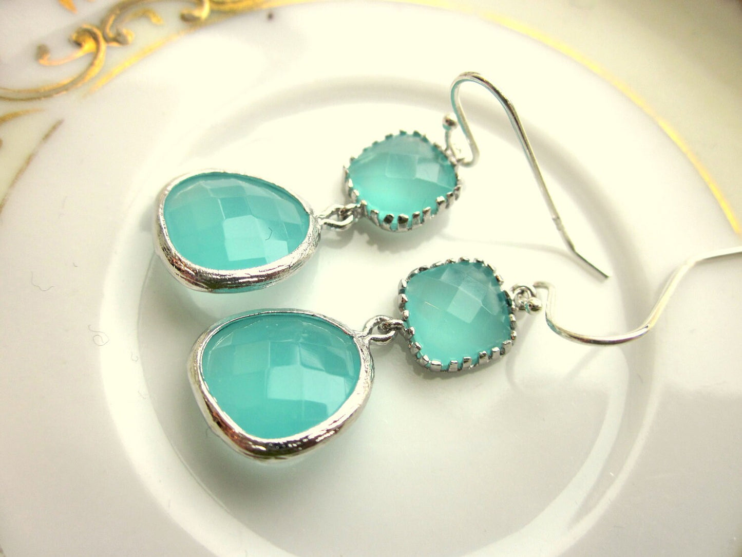 Aqua Mint Blue Earrings Silver - Sterling Silver Earwires - Bridesmaid Earrings Wedding Earrings Bridesmaid Jewelry Wedding Jewelry