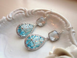 Crystal Aquamarine Earrings Blue Sterling Silver Earwires - Bridesmaid Earrings Wedding Earrings Valentines Day Gift