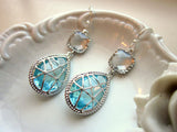 Crystal Aquamarine Earrings Blue Sterling Silver Earwires - Bridesmaid Earrings Wedding Earrings Valentines Day Gift
