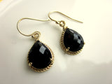 Black Earrings Gold Teardrop Earrings - Bridesmaid Earrings - Wedding Earrings - Valentines Day Gift