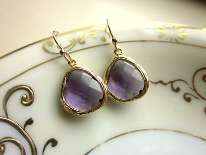 Amethyst Earrings Gold Purple Earrings - Bridesmaid Earrings - Bridal Earrings - Wedding Earrings - Valentines Day Gift - Gift under 30