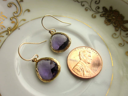 Amethyst Earrings Gold Purple Earrings - Bridesmaid Earrings - Bridal Earrings - Wedding Earrings - Valentines Day Gift - Gift under 30