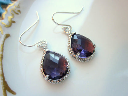 Amethyst Earrings Purple Silver Teardrop Earrings - Sterling Silver Earwires - Bridesmaid Earrings Wedding Earrings Valentines Day Gift