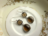 Smoky Brown Earrings Silver Two Tier Bridesmaid Earrings - Bridal Earrings - Wedding Jewelry