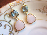 Gold Charcoal Gray Earrings Pink Earrings Two Tier - Bridesmaid Earrings - Wedding Earrings - Valentines Day Gift