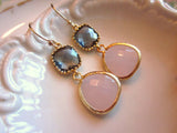 Gold Charcoal Gray Earrings Pink Earrings Two Tier - Bridesmaid Earrings - Wedding Earrings - Valentines Day Gift