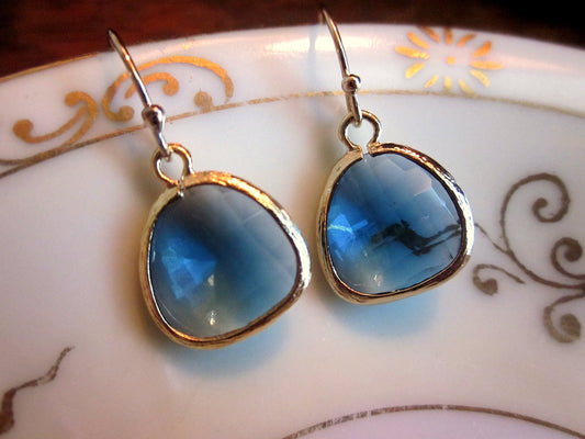 Sapphire Blue Earrings Gold Navy - Bridesmaid Earrings - Wedding Earrings - Bridal Earrings