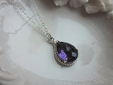 Amethyst Necklace Silver Purple Teardrop - Sterling Silver Chain - Bridesmaid Jewelry - Wedding Jewelry - Valentines Day Gift