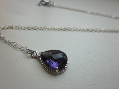 Amethyst Necklace Silver Purple Teardrop - Sterling Silver Chain - Bridesmaid Jewelry - Wedding Jewelry - Valentines Day Gift