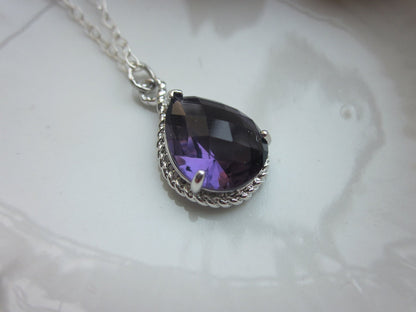 Amethyst Necklace Silver Purple Teardrop - Sterling Silver Chain - Bridesmaid Jewelry - Wedding Jewelry - Valentines Day Gift