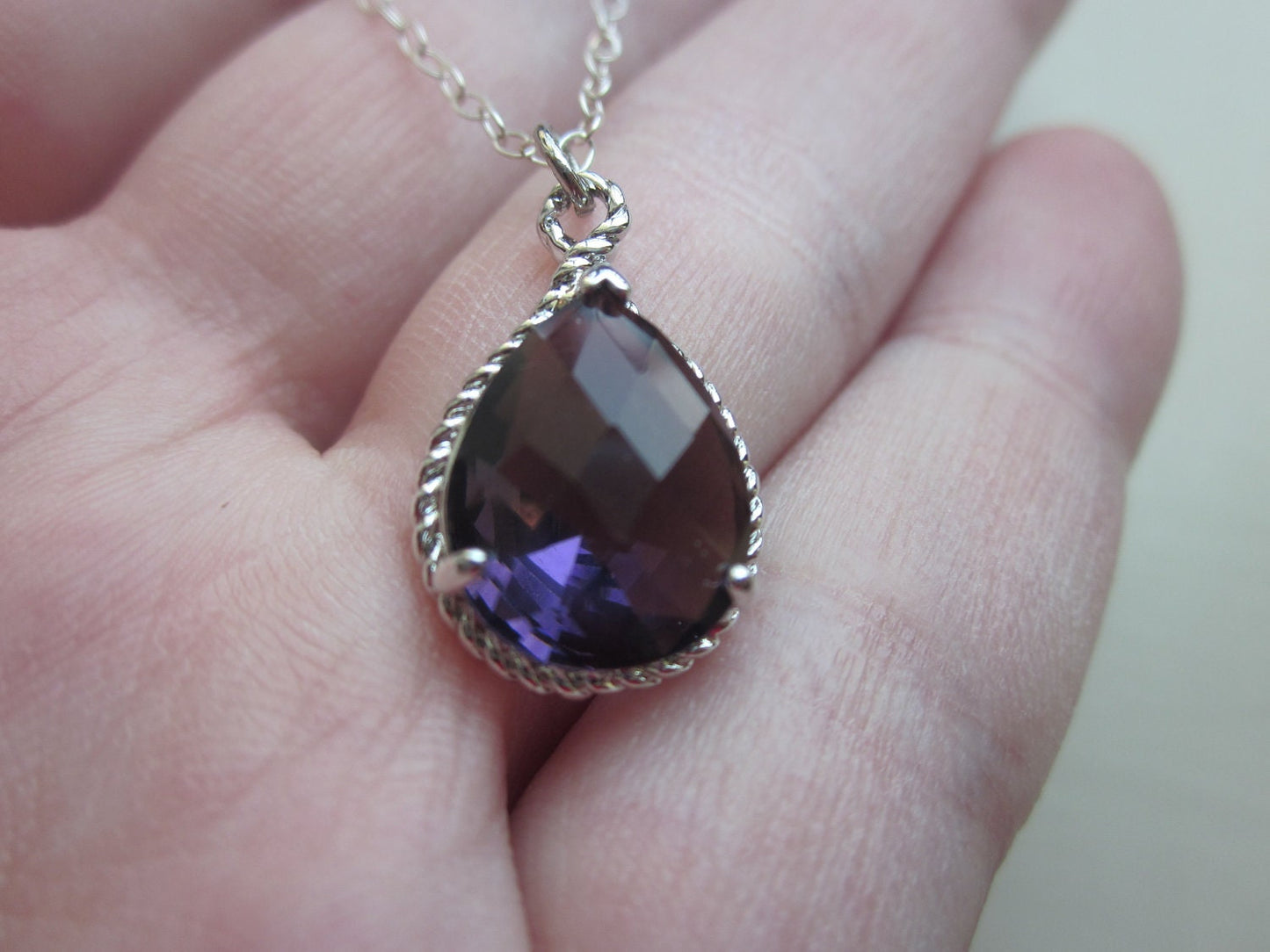 Amethyst Necklace Silver Purple Teardrop - Sterling Silver Chain - Bridesmaid Jewelry - Wedding Jewelry - Valentines Day Gift