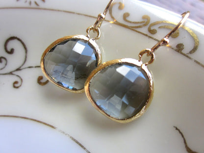 Charcoal Gray Earrings Gold - Bridesmaid Earrings - Bridal Earrings - Wedding Earrings - Valentines Day Gift