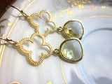 Citrine Earrings Gold Clover Quatrefoil Yellow Earrings - Bridesmaid Earrings - Wedding Earrings - Valentines Day Gift
