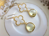 Citrine Earrings Gold Clover Quatrefoil Yellow Earrings - Bridesmaid Earrings - Wedding Earrings - Valentines Day Gift