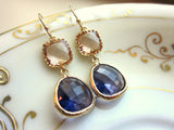 Champagne Peach Earrings Tanzanite Purple Earrings Gold - Bridesmaid Earrings - Valentines Day Gift - Wedding Earrings