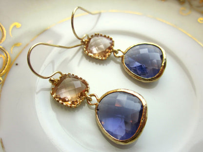 Champagne Peach Earrings Tanzanite Purple Earrings Gold - Bridesmaid Earrings - Valentines Day Gift - Wedding Earrings