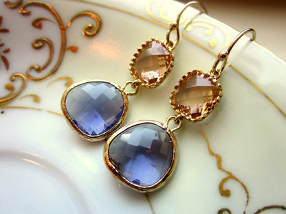 Champagne Peach Earrings Tanzanite Purple Earrings Gold - Bridesmaid Earrings - Valentines Day Gift - Wedding Earrings