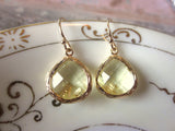 Citrine Earrings Yellow Teardrop Gold Plated Glass - Bridesmaid Earrings - Wedding Earrings - Valentines Day Gift