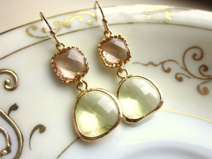 Citrine Earrings Pink Champagne Glass Gold Plated - Bridesmaid Earrings - Wedding Earrings - Valentines Day Gift