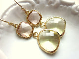 Citrine Earrings Pink Champagne Glass Gold Plated - Bridesmaid Earrings - Wedding Earrings - Valentines Day Gift