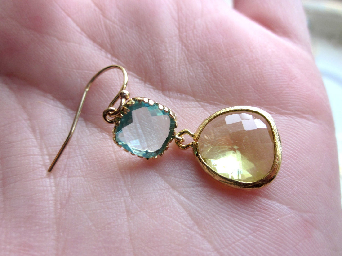 Peridot Earrings Aquamarine Gold Plated - Bridesmaid Earrings - Wedding Earrings - Valentines Day Gift