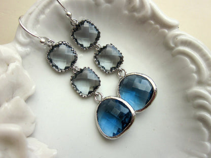 Sapphire Navy Earrings Charcoal Gray Earrings Silver - Bridesmaid Earrings - Wedding Earrings - Valentines Day Gift