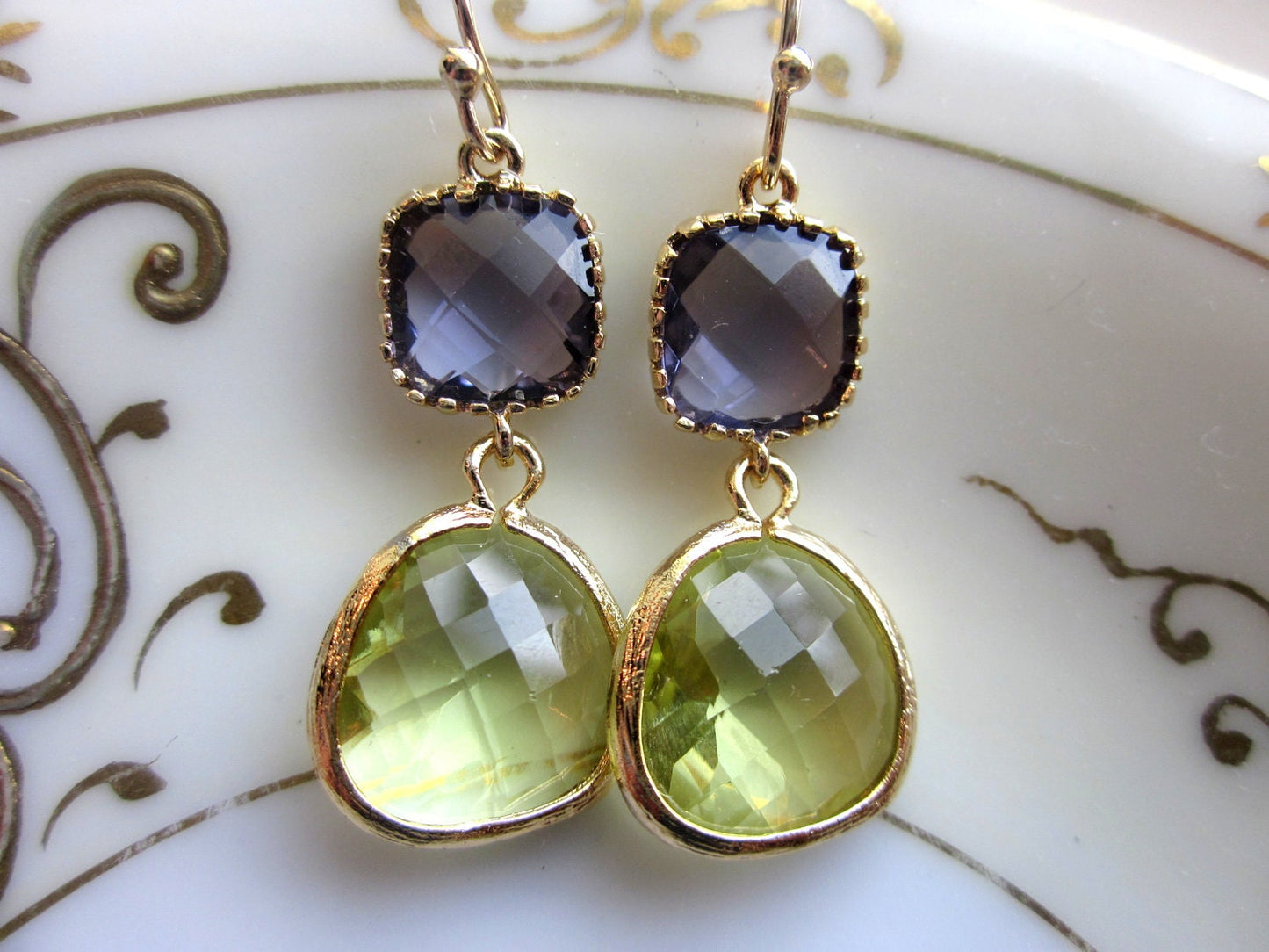 Peridot Earrings Tanzanite Gold Plated - Bridesmaid Earrings - Wedding Earrings - Valentines Day Gift