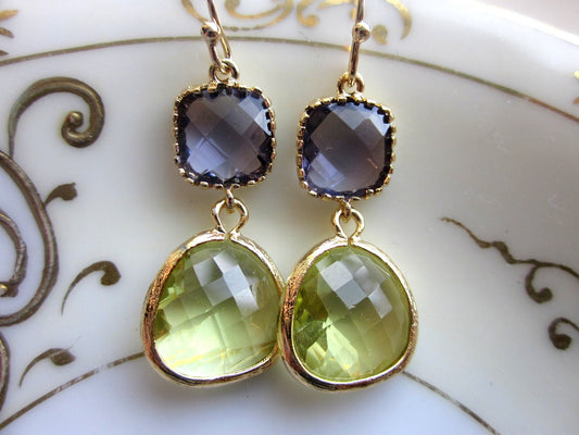 Peridot Earrings Tanzanite Gold Plated - Bridesmaid Earrings - Wedding Earrings - Valentines Day Gift