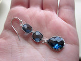 Sapphire Earrings Navy Blue Silver Plated Three Tier - Bridesmaid Earrings - Wedding Earrings - Bridal Earrings - Valentines Day Gift