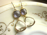 Amethyst Earrings Crystal Gold Earrings Two Tier - Bridesmaid Earrings Wedding Earrings Valentines Day Gift