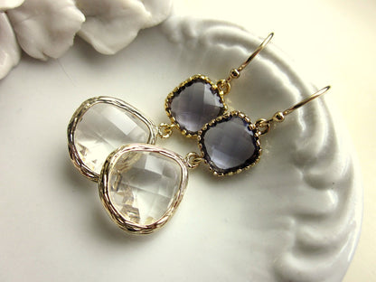 Amethyst Earrings Crystal Gold Earrings Two Tier - Bridesmaid Earrings Wedding Earrings Valentines Day Gift