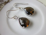 Smoky Brown Earrings Silver Teardrop Bridesmaid Earrings - Bridal Earrings - Wedding Earrings - Valentines Day Gift
