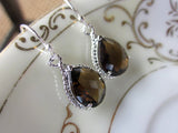 Smoky Brown Earrings Silver Teardrop Bridesmaid Earrings - Bridal Earrings - Wedding Earrings - Valentines Day Gift