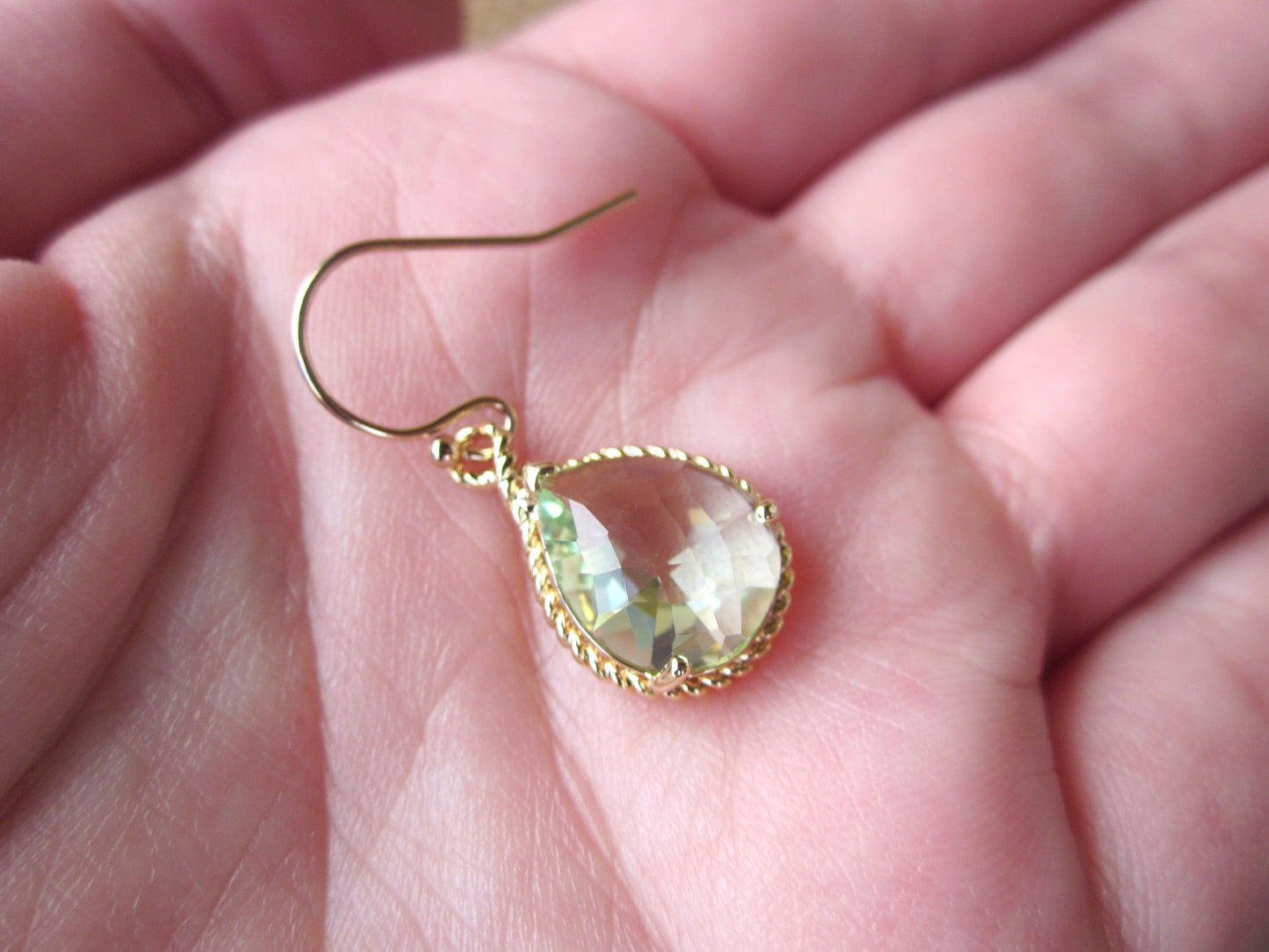 Prasiolite Earrings Green Gold Teardrop Bridesmaid Earrings - Bridal Earrings - Wedding Earrings - Valentines Day Gift