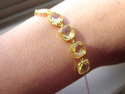 Citrine Bracelet Gold Plated Yellow Bracelet - Valentines Day Gift - Bridesmaid Bracelet - Bridal Bracelet - Citrine Wedding Jewelry