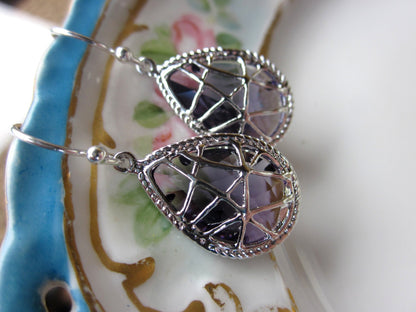 Amethyst Earrings Purple Silver Twisted - Bridesmaid Earrings - Wedding Earrings - Bridesmaid Jewelry