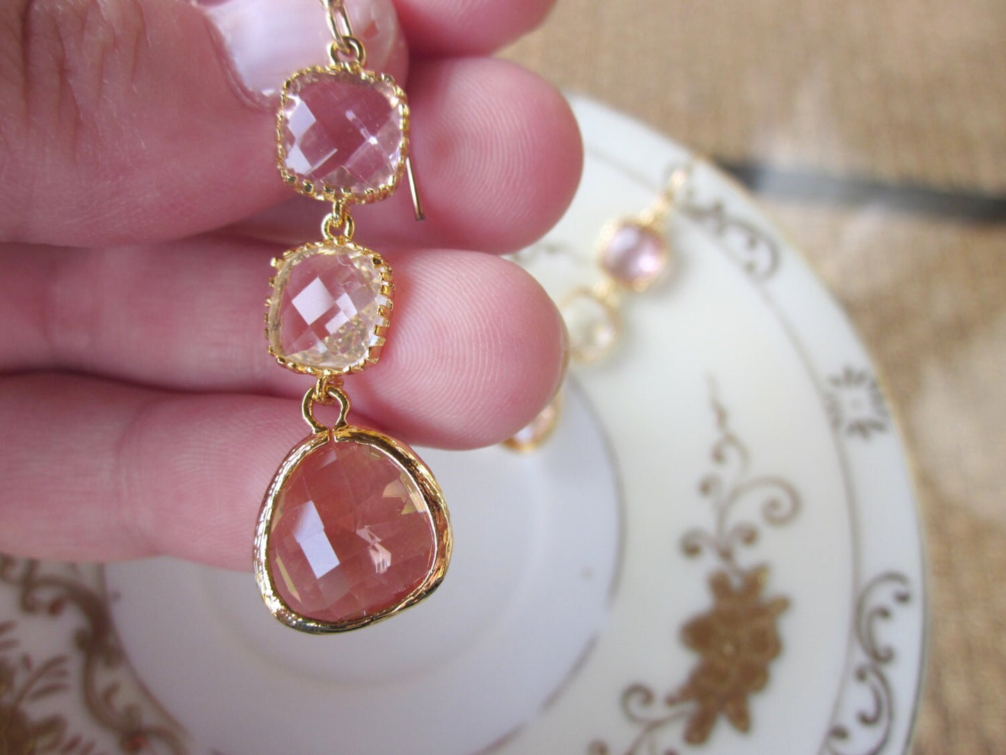 Champagne Peach Pink Citrine Earrings Gold Blush - Bridesmaid Earrings - Wedding Earrings - Wedding Jewelry