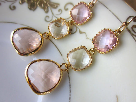Champagne Peach Pink Citrine Earrings Gold Blush - Bridesmaid Earrings - Wedding Earrings - Wedding Jewelry