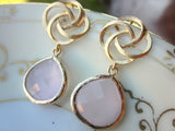 Large Pink Opal Earrings Gold Pinwheel Rose - Sterling Silver Post - Bridesmaid Earrings - Wedding Earrings - Wedding Jewelry