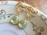 Green Prasiolite Teardrop Earrings Gold Pinwheel Rose - Sterling Silver Post - Bridesmaid Earrings - Wedding Earrings - Wedding Jewelry