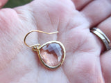 Large Champagne Blush Earrings Gold Plated Large Peach Pink Pendant - Wedding Earrings - Bridal Earrings - Bridesmaid Earrings