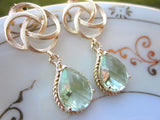 Green Prasiolite Teardrop Earrings Gold Pinwheel Rose - Sterling Silver Post - Bridesmaid Earrings - Wedding Earrings - Wedding Jewelry