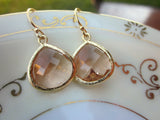 Large Champagne Blush Earrings Gold Plated Large Peach Pink Pendant - Wedding Earrings - Bridal Earrings - Bridesmaid Earrings