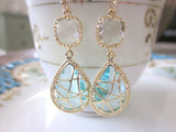 Crystal Aquamarine Earrings Gold Plated Blue- Bridesmaid Earrings Wedding Earrings Bridesmaid Jewelry