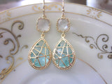 Crystal Aquamarine Earrings Gold Plated Blue- Bridesmaid Earrings Wedding Earrings Bridesmaid Jewelry